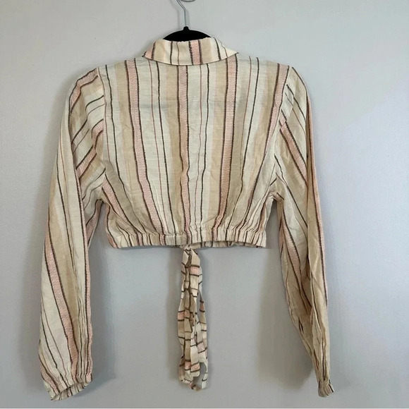 L Space Play It Cool Top Cropped Long Sleeve with tie Cream Striped Sz XS NWT - Picture 8 of 8